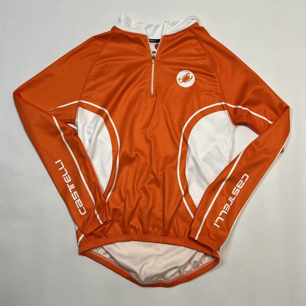Castelli Cycling Jersey Long Sleeve Medium Orange White Polyester Road Bike Top
